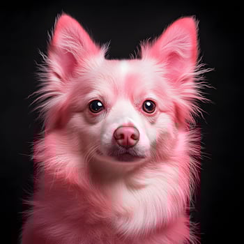 A dog with pink hair is looking at the camera photo