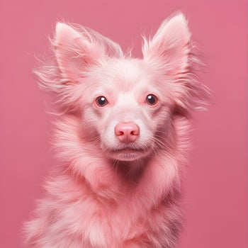 A white dog with pink hair on a pink background photo