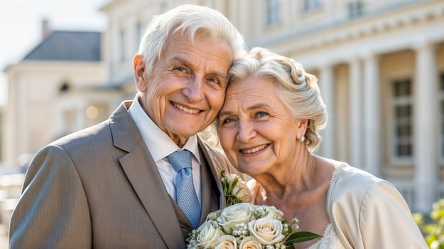 Elderly couple bride and groom photo