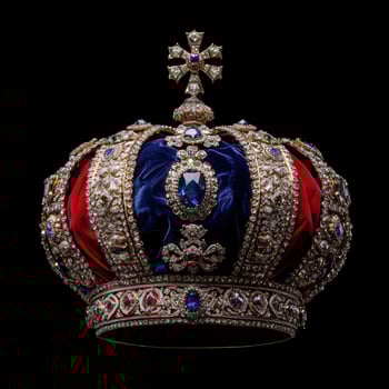 Ornate crown with jewels and velvet photo