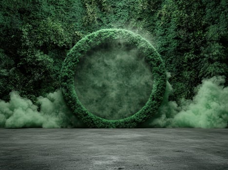 Green portal with smoke in nature background photo