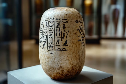 Ancient Egyptian canopic jar with hieroglyphs photo