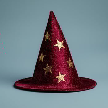 A red wizard hat with gold stars on a blue background photo