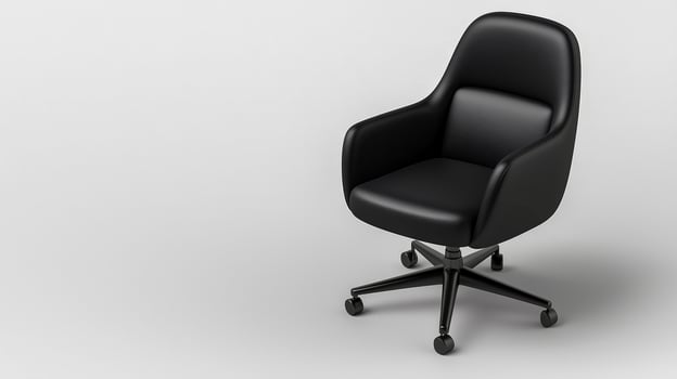 A sleek, modern black office chair featuring a comfortable design and smooth-rolling wheels, perfect for contemporary workspaces and home offices. photo