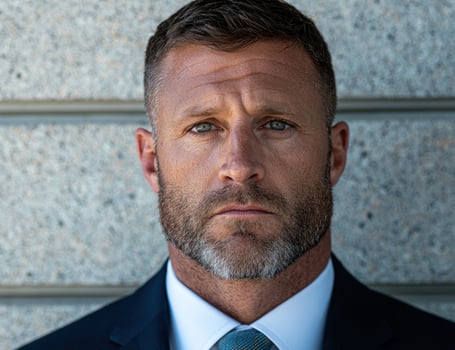 Serious man in suit looking at camera photo