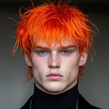 Portrait of a man with bright orange hair and freckles photo