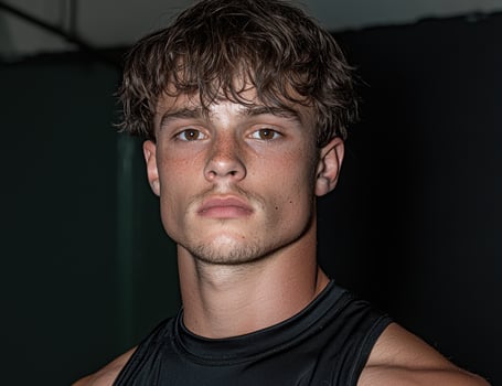 Portrait of a young man with freckles looking at the camera photo