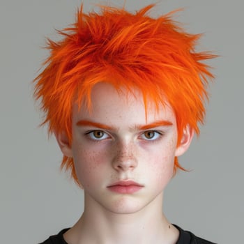 Portrait of a young person with bright orange hair and freckles photo