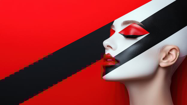 Woman with red and black face paint in a studio photo