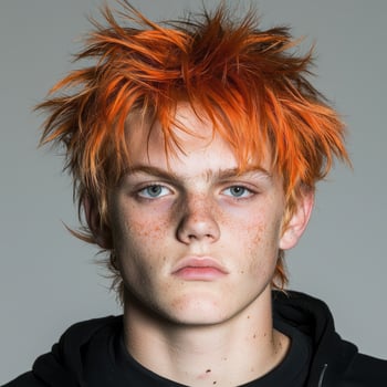 Portrait of a young man with orange hair and freckles photo