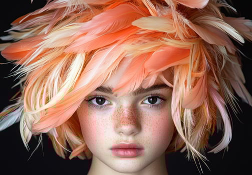 Portrait of a girl with feathered hair photo