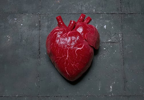 An anatomical heart on a textured surface photo