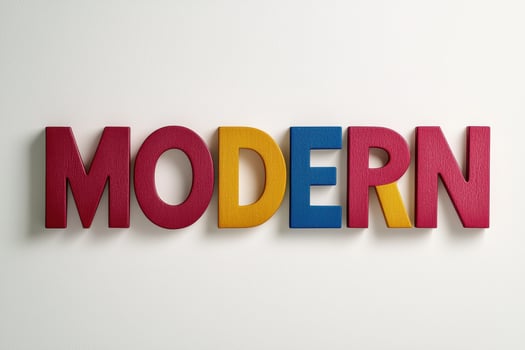 Colorful wooden letters spelling the word modern photo