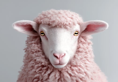 Close up of a pink sheep with golden eyes photo