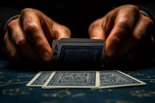 Gambler holding playing cards showing the ace of spades in a poker game photo