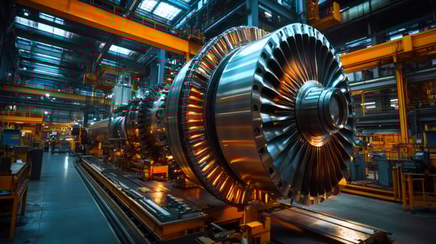 Industrial gas turbine being assembled in modern factory photo