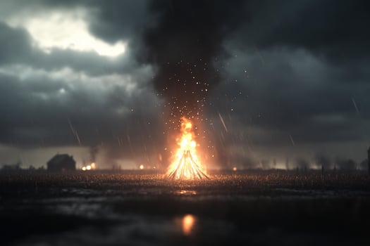 A fire is burning in the middle of a field photo