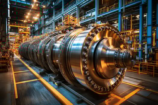 Large industrial turbine generating power in modern factory photo