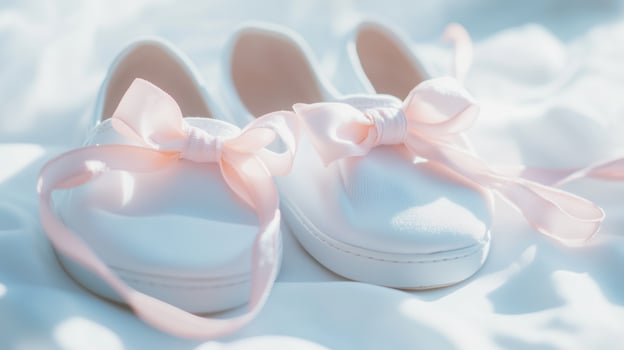 White shoes with pink bows on them photo