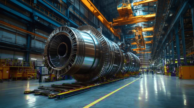 Giant turbine manufacturing process in modern industrial factory photo
