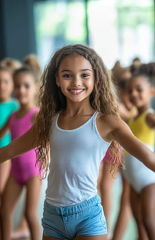 A little girl in a dance class with other children photo
