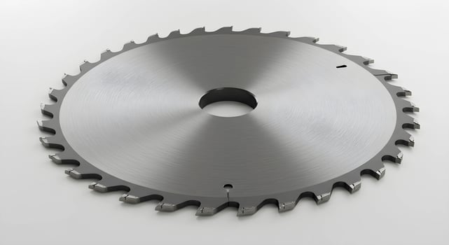 Close Up of Circular Saw Blade on White Background for Industrial Use photo