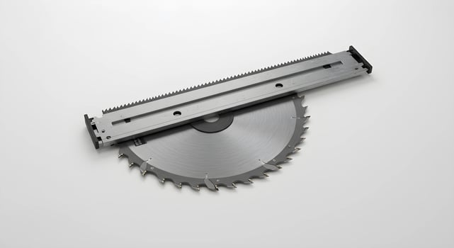 Saw Blade with Guide Rail on White Background for Woodworking Projects photo