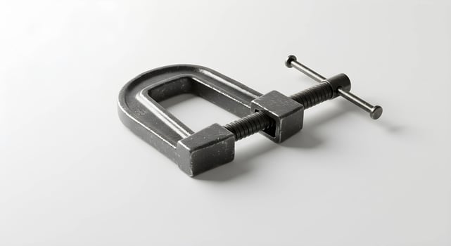 Close Up of Metal Clamp on White Surface for Industrial Use photo