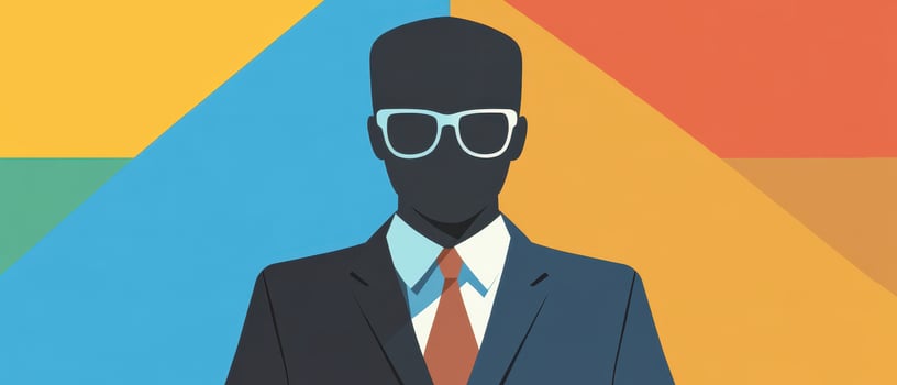 A man in a suit and glasses on a colorful background photo