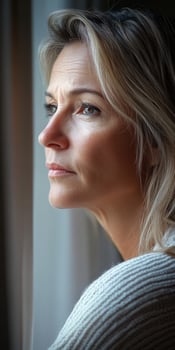 A woman looking out the window photo