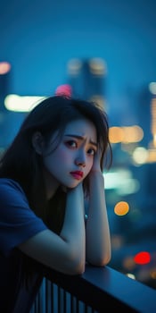 Young woman reflecting on life during evening hours photo