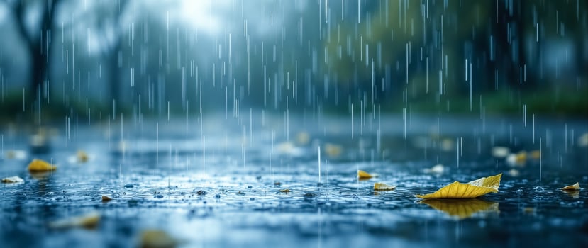 yellow leaves floating on water during a gentle autumn rain photo