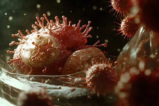 Cancer cells mutating and spreading in petri dish during medical research photo
