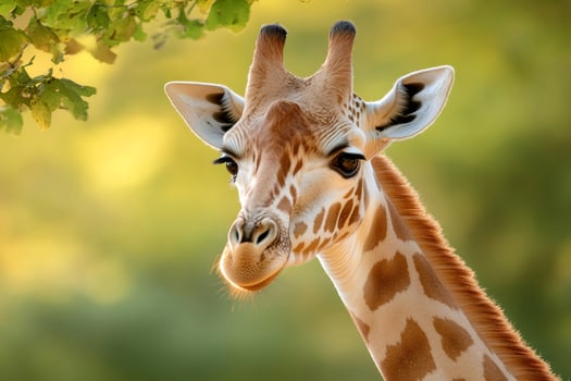 Giraffe looking at the horizon under a tree in the savannah photo