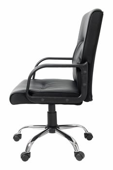 side view of black leather office chair isolated on white with clipping path photo