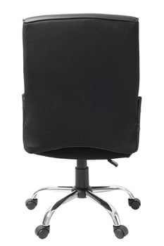 back view of black leather office chair isolated on white with clipping path photo