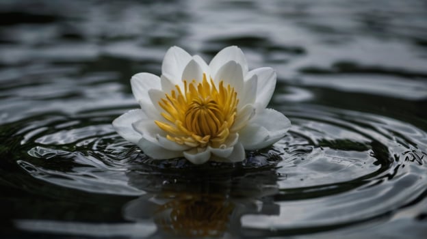 A white water lily floating in the water photo