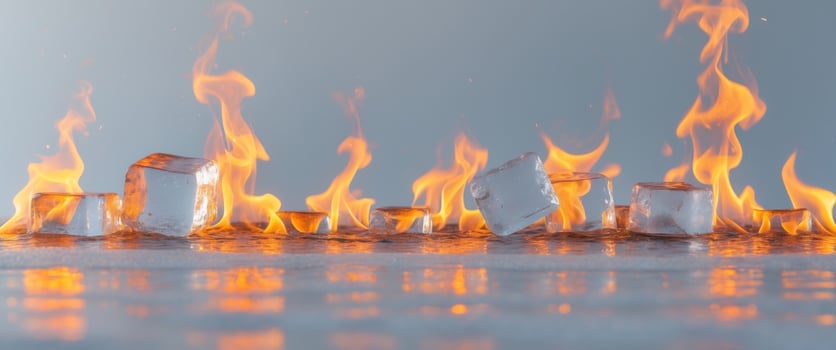 A group of ice cubes on fire photo