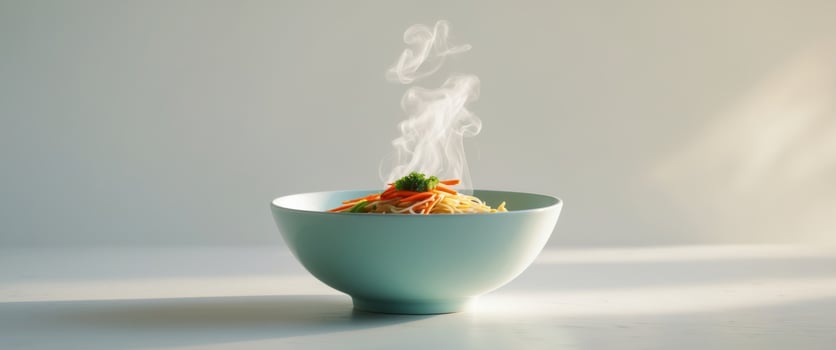 Steaming Bowl of Noodles with Vegetables. photo