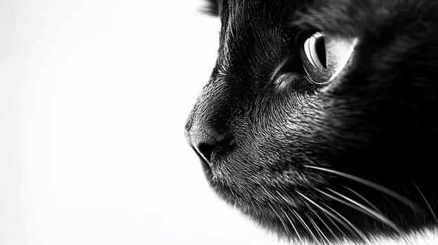 Black cat profile, close-up, monochrome photo