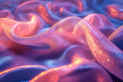 Close-up of shimmering fabric in soft pink and purple hues, creating an elegant and mystical atmosphere. photo