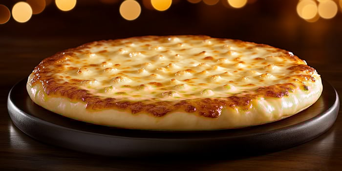 Cheese Pizza on Wooden Table, Bokeh Background photo