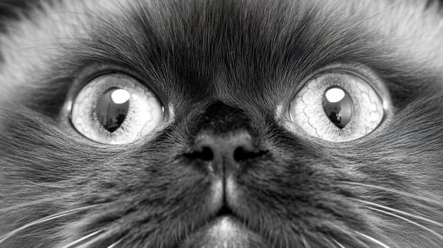 Black and white photo of a cat's face