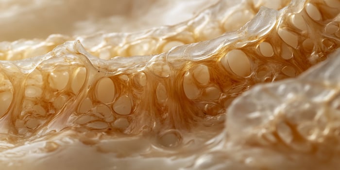 A close up of a piece of bread with some water photo
