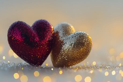 Romantic Glitter Hearts with Bokeh Background for Valentine's Day Design photo