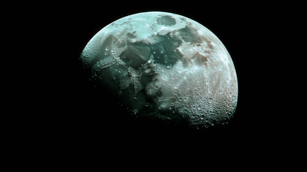 Mysterious moon in textured black chaos art for creative designs photo