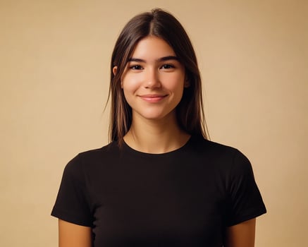 Portrait of a beautiful young woman in black t-shirt photo