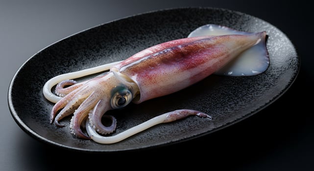 A Freshly Caught Squid on a Dark Plate photo