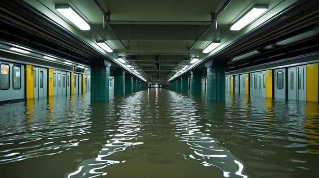 Flooded subway station illustrating the impact of climate change on urban infrastructure photo