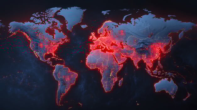 Disease map showcasing climate change impact with red vectors across the globe photo